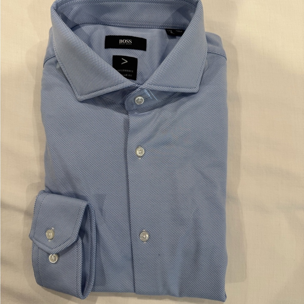 Boss Blue Dress Shirt with Spread Collar